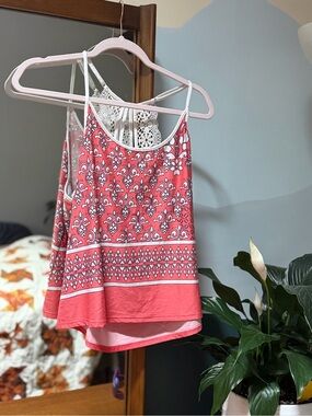 Women’s Coral Printed Cami Tank Top with Scoop Neck